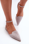 Tied Ballerina Flats Eco Suede With Pointed Toes Grey Ellesara