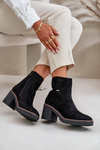 Ocieplane Damskie Botki Eko Zamszowe Czarne Arkesia