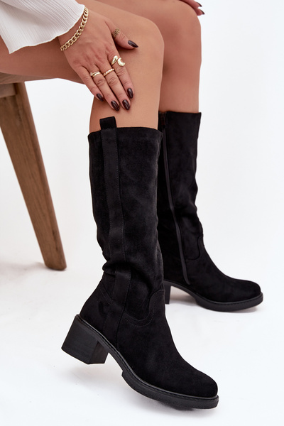 Women's Block Heel Boots Eco Suede Black Darisse