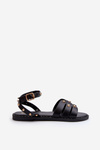 Decorated Women's Flat Heel Sandals Black Ianaera