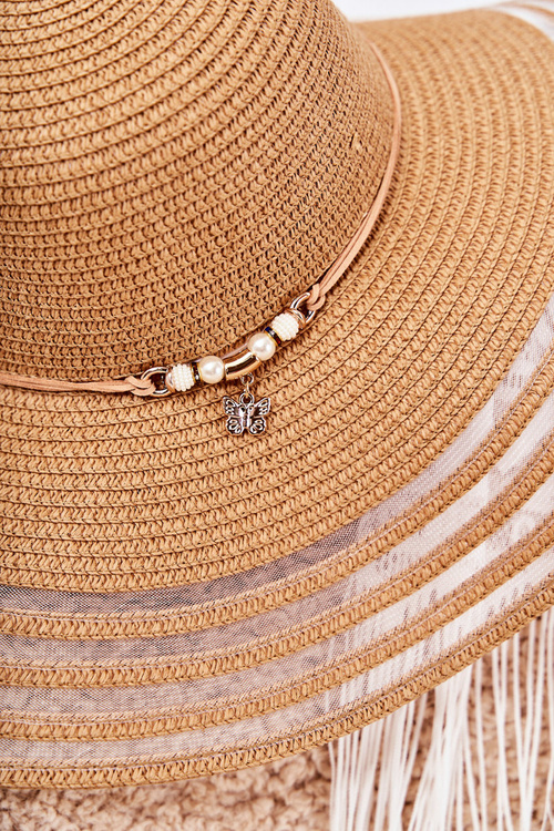 Straw Hat With Decorative Strip Brown Carra