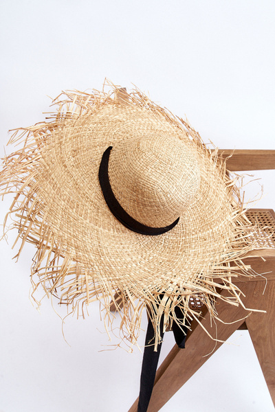 Women's Straw Hat With Black Ribbon Beige Talia