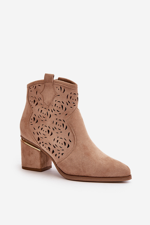 Lace-Up Cowboy Ankle Boots with Heel Zip Closure Brown Vosilara