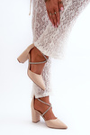 Suede Court Shoes with Rhinestones Beige Lagra