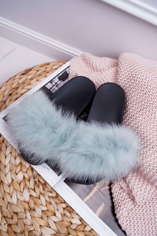 Women's Flip Flops with Natural Fur Mint Naturis