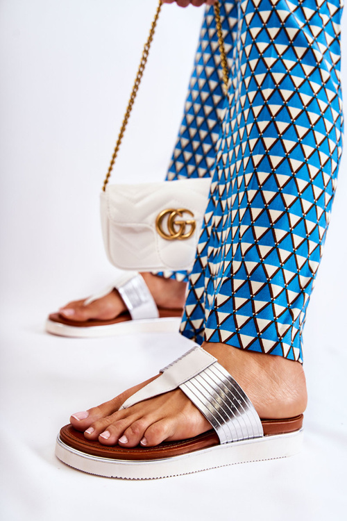 Women's flip-flops on a wedge White and Silver Morissa