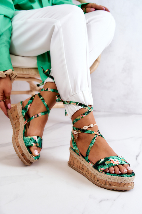 Sandals Espadrilles On Wedge Green Roxanne Flowers
