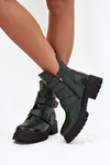 Leather Insulated Women's Boots With Buckles And Decorative Detail Zazoo 60482 Dark Green