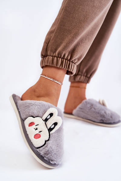 Women's Fur Slippers With Rabbit Grey Trisha