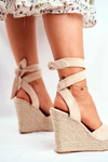 Women's Sandals On Wedge Laced Beige Belleza