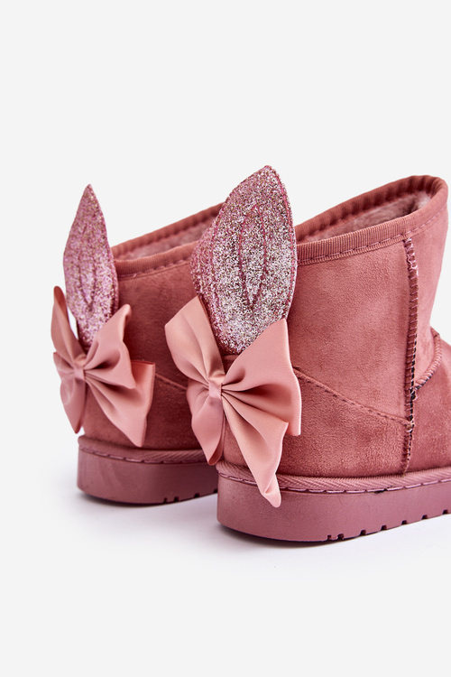 Girl's Padded Snow Boots with Ribbons Pink Meriva