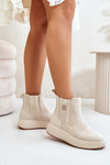 Slip On Women's Ankle Boots On Platform With Decoration Eco Suede Light Beige Ciatheia