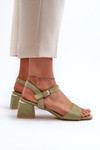 Women's Sandals on Block Heel in Green Eco Suede Leisha