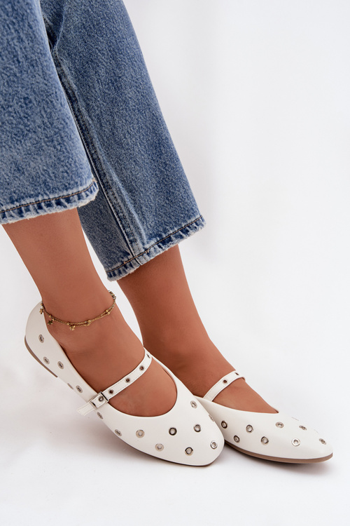 Women's Ballerinas With Silver Elements White Marivon