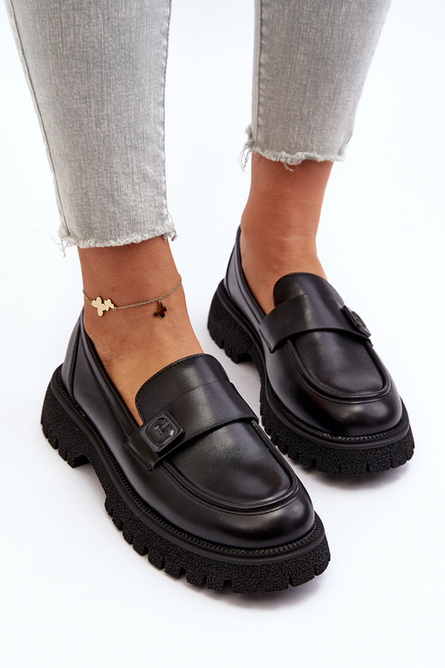 Black Flanila Women's Loafers with Strap