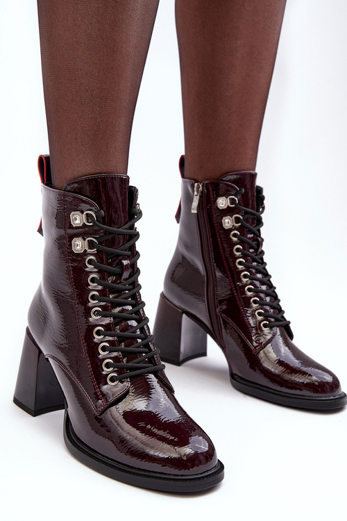 Lace-Up Heel Boots in Burgundy SBarski MR870-06