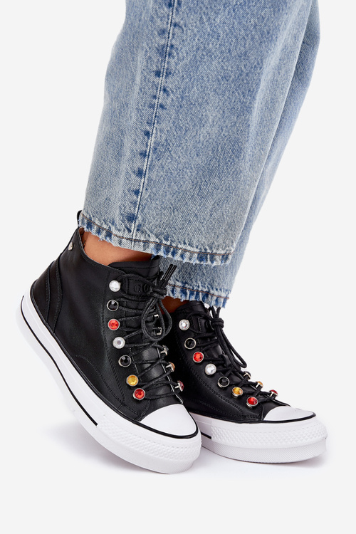 Leather High Top Sneakers Women GOE RR2N4101 Black