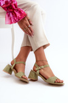 Women's Sandals on Block Heel in Green Eco Suede Leisha