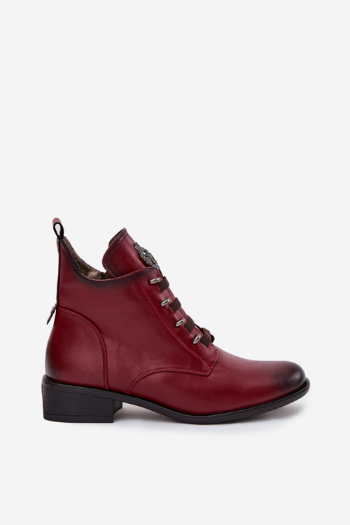 Low insulated ankle boots with zipper and decoration burgundy Nevalia