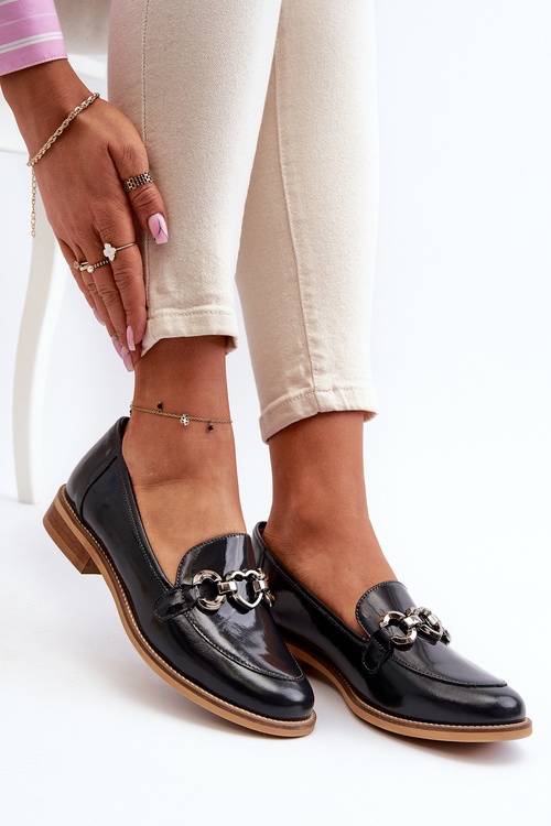 Mokasyny Lakierowane Skórzane Damskie Granatowe Laura Messi 2760