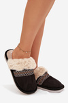 Women's slippers with fur and embroidery Black Devianne