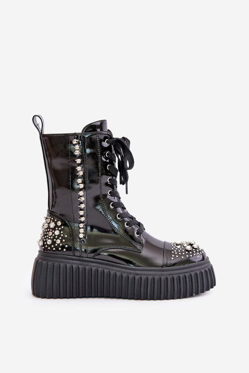 Lacquered Ankle Boots With Decoration On Platform D&A MR880-079 Black