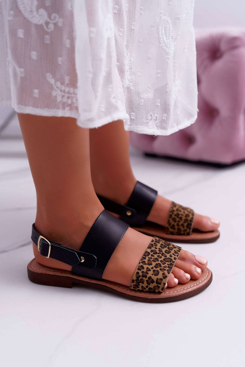 Women's Sandals Maciejka Leather Leopard Black IT001-03