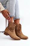 Botki Kowbojki Zamszowe Ażurowe Niski Obcas Beżowe Zazoo 3404