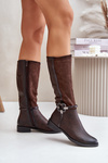 Insulated Boots On Flat Heel With Decorative Buckle Brown Leatharia