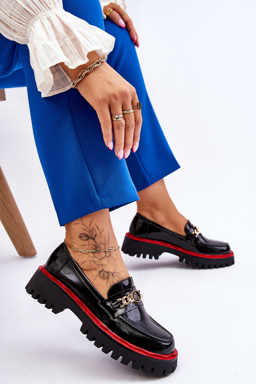Mokasyny Lakier Skóra Platforma Czarne Ronin