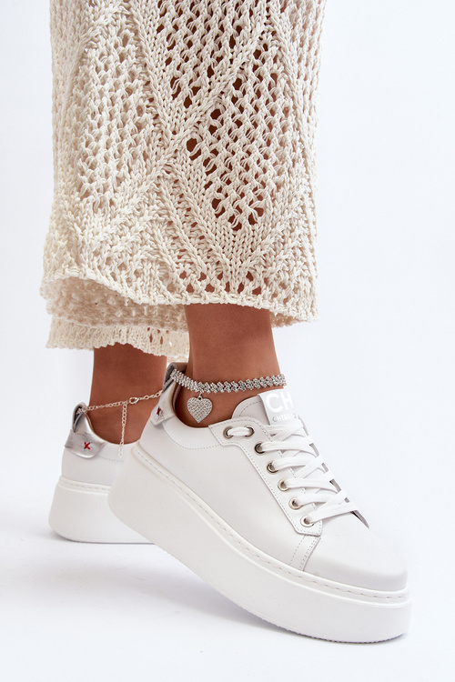 Leather Women's Sneakers with Bracelet CheBello 4406 White