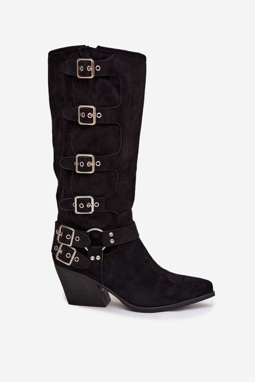 Cowboy Boots with Block Heel with Buckles Black Fivelle