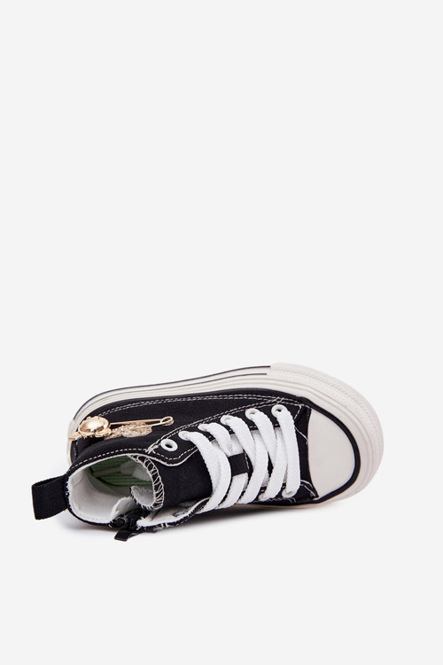Children's High Sneakers With Gold Decoration Black Elvena