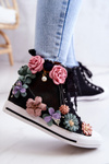 High-top Sneakers with Flowers Black Sellin