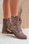 Decorated ankle boots on flat heels eco suede insulated brown Ellieo