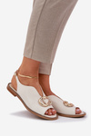 Leather Sandals On A Flat Heel With Decoration Light Beige Laura Messi 2865
