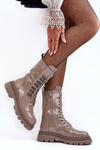 Women's Glossy Lace-Up Ankle Boots Dark Beige SBarski MR870-72