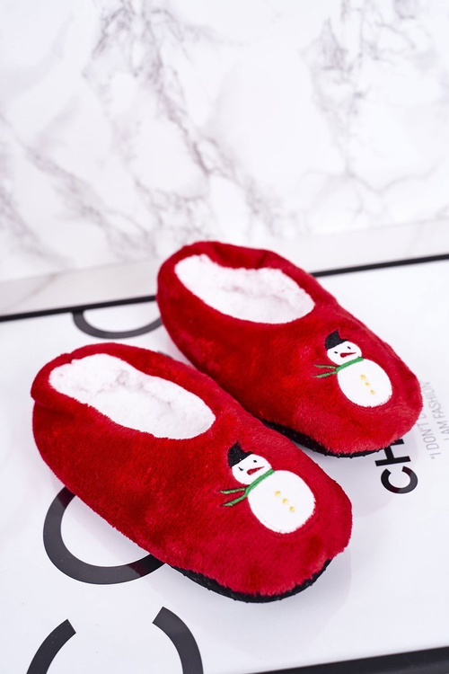 Children's Christmas Slippers With Snowman Red Let It Snow
