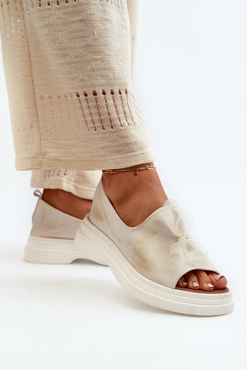 Zazoo 2939 Women's Leather Sandals with Bow Golden Distressed