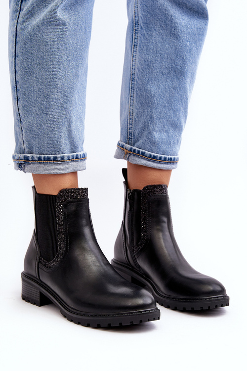 Women's Low-Cut Ankle Boots on Flat Heel Black Kassona