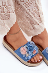 Ladies platform sandals with weaving and flowers blue Chellia