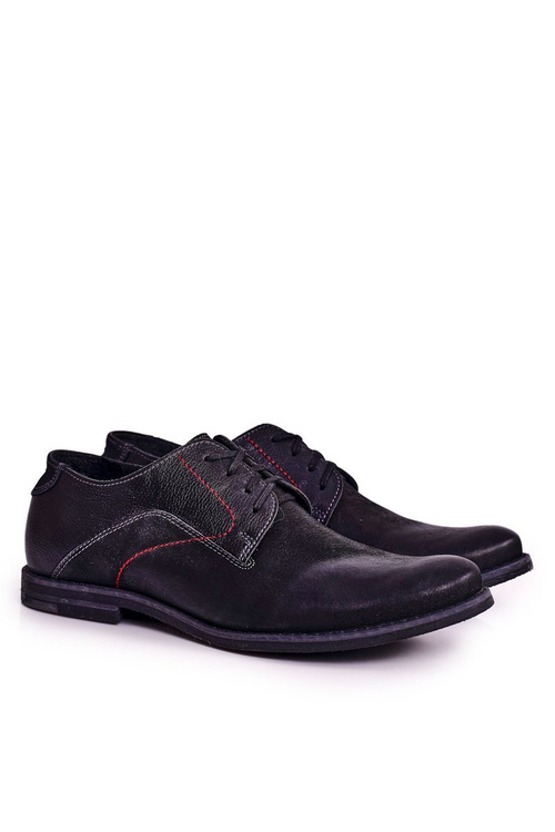 Męskie Skórzane Półbuty Casualowe Czarne