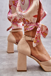 Suede Chunky Heels Platform Pumps Beige Diame