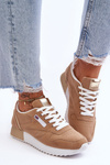 Leather Lace Up Platform Sports Shoes Beige Merida