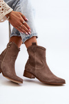 Zazoo 3329 Suede Cowboy Ankle Boots Low Heel Dark Beige