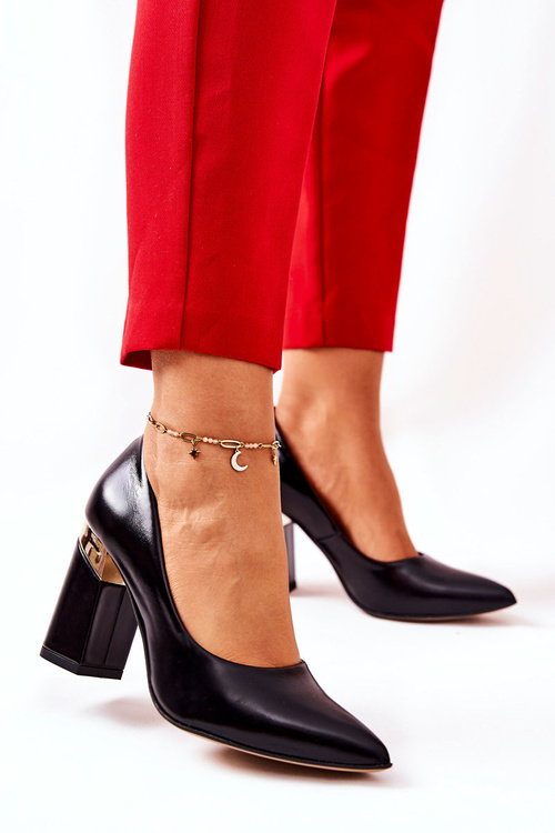 Skórzane Czółenka Lewski 3117 Czarne