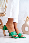 Leather Slippers On High Heel Green Netty