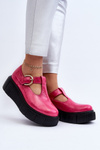 Zazoo 20102 Stylish Patent Leather Loafers on Chunky Platform Fuchsia