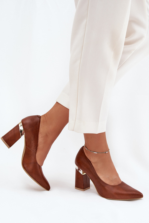 Czółenka Skórzane Ciemnobrązowe Lewski 3117