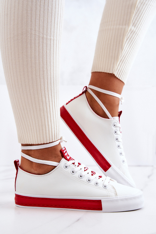 Women's Leather Sneakers White and Red Mikayla